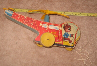 #ad #ad Toy Wooden Happy Little Helicopter Pull Toy 1950#x27;s Whirlybird Bear Wood Chopper $41.94