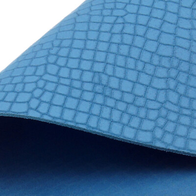 Rindsleder Reptil Fantasie Design Stück Blau Echt Leder Nubuk Leather 28