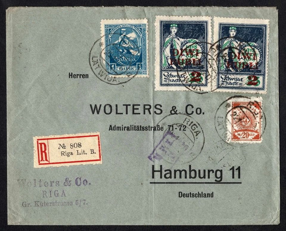 Latvia Registered cover from Riga 1920 By Air mail to Hambourg Germany Foto 2 de 3