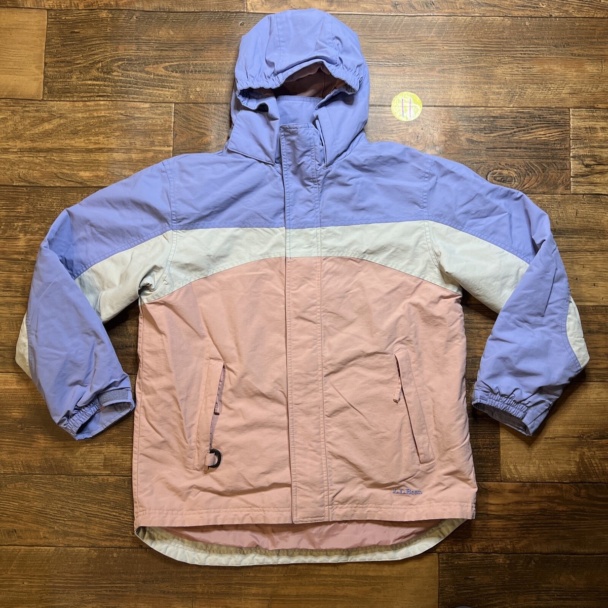 L.L Bean Girls Nylon Jacket Size￼ XL (18) Pink Gray Purple ￼Hood 