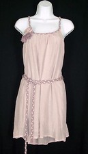 Peasant Boho Mini Dress L Purple Gauzy Strappy Belted Lined Kariss Juniors