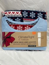 New Women’s Climate Right Cuddl Duds Blue Long Sleeve Shirt & Leggings Pajama