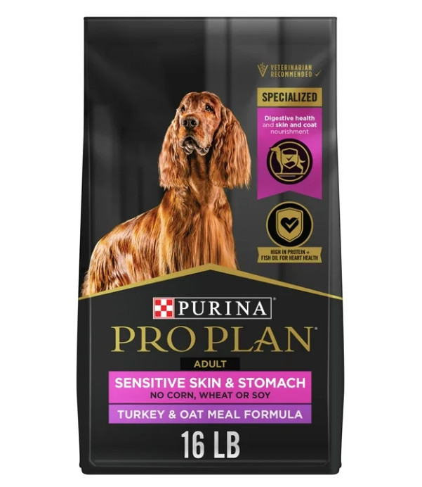 Purina Pro Plan Sensitive Skin & Stomach Dry Dog Food, Turkey and Oatmeal, 16 lb