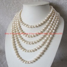 7-8mm White Freshwater Pearl Necklace Strand Cultured Jewelry 100 inch