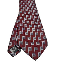 Joseph  Feiss Men's Tie 100 Silk Crimson  Gray/Silver Geometric Necktie