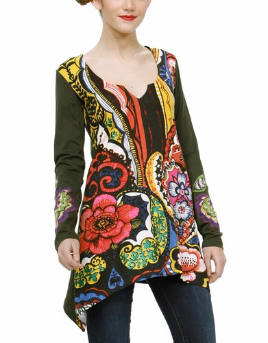 T-shirt Desigual Femme Taille L – Motifs Floraux Brodés – Multicolore – Coton – Neuf Sans étiquette