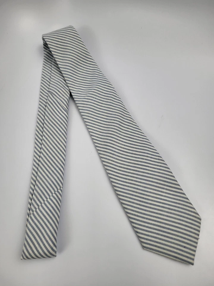 Corbata de algodón IZOD azul blanco rayas para hombre ajustada 58 x 2,7/8 Foto 2 de 4