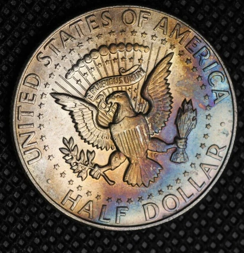 1968-D 50c Kennedy Half Dollar - Red Orange Blue  Toning - BU - 968