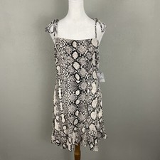 NEW Express $59 Mini Dress M Gray Snakeskin Shoulder Ties Jersey Liner Y2K 90s