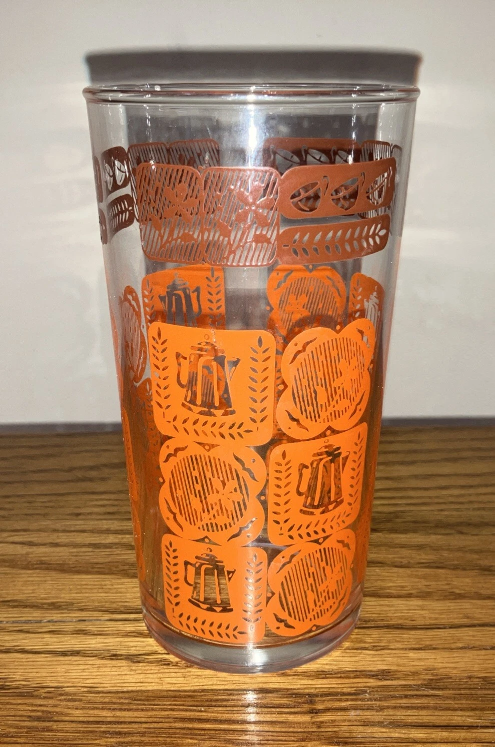 Vintage HTF Anchor Hocking ‘Coffee Time’ Brown & Orange Clear Glass Tumbler