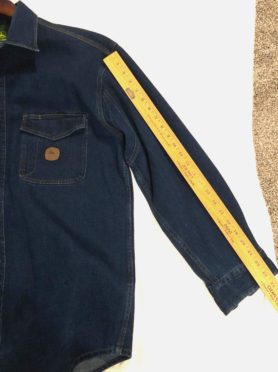 John Deere Denim Blue Utility Shirt Snap Closure Dual Pocket Men's Size