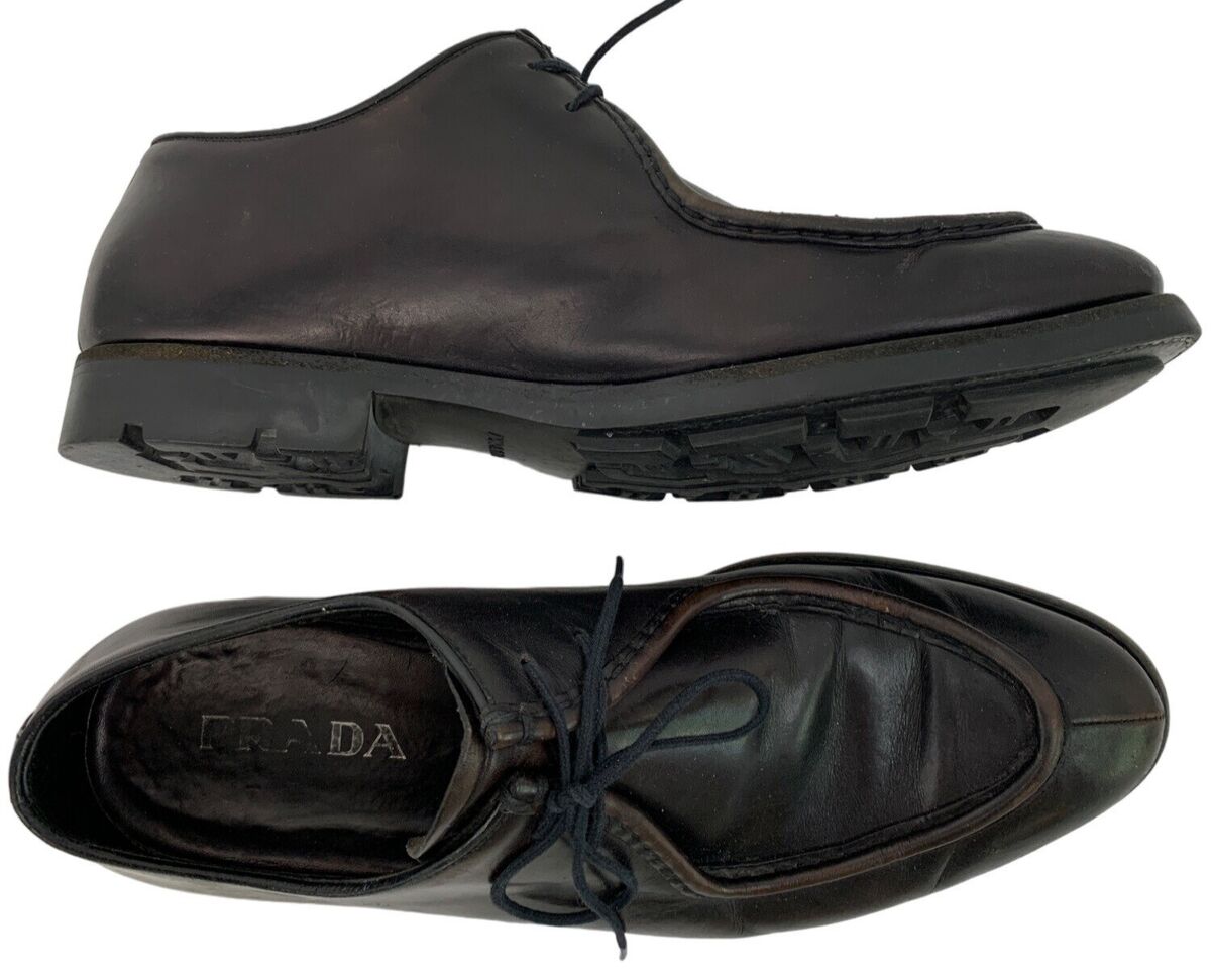 VTG Prada Mens 7.5 2E Brown Leather Lace-Up Shoes Lug Bottom VTG Prada Mens 7.5 2E Brown Leather Lace-Up Shoes Lug Bottom
