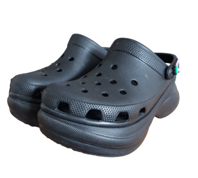 CROCS Classic Bae Clog Platform Shoes Black Jibbitz Charms Chunky Sandals Size 8