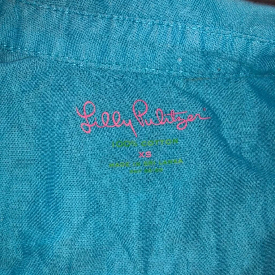 Camisa Lilly Pulitzer Mujer XS Anna Maria Abotonada Azul Manga Larga Algodón Foto 3 de 4