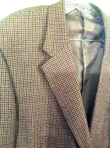 MEN'S SZ 46 L MACY'S SUIT JACKET COAT WOOL HOUNDS TOOTH BROWN CLUB ROOM DR WHO - Picture 8 of 10