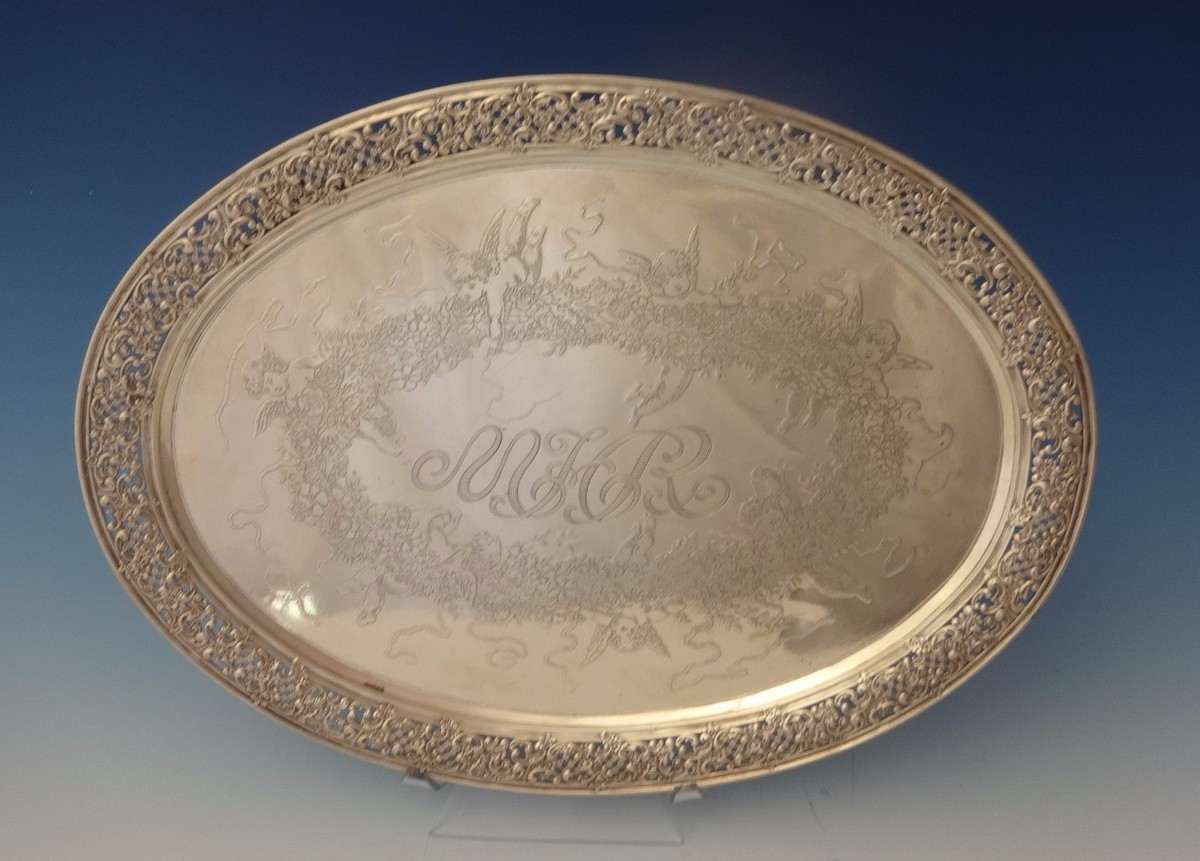 Tiffany & Co. Sterling Silver Tray Footed with Acid Etched Cherubs