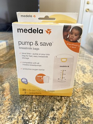 Medela Pump & Save Breastmilk Storage Bags 20 ct with 2 Easy Connect Adapters