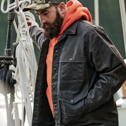 FILSON Tin Cloth Lined Cruiser Cinder (Black) Mens Waxed Canvas XL New - Picture 2 of 7