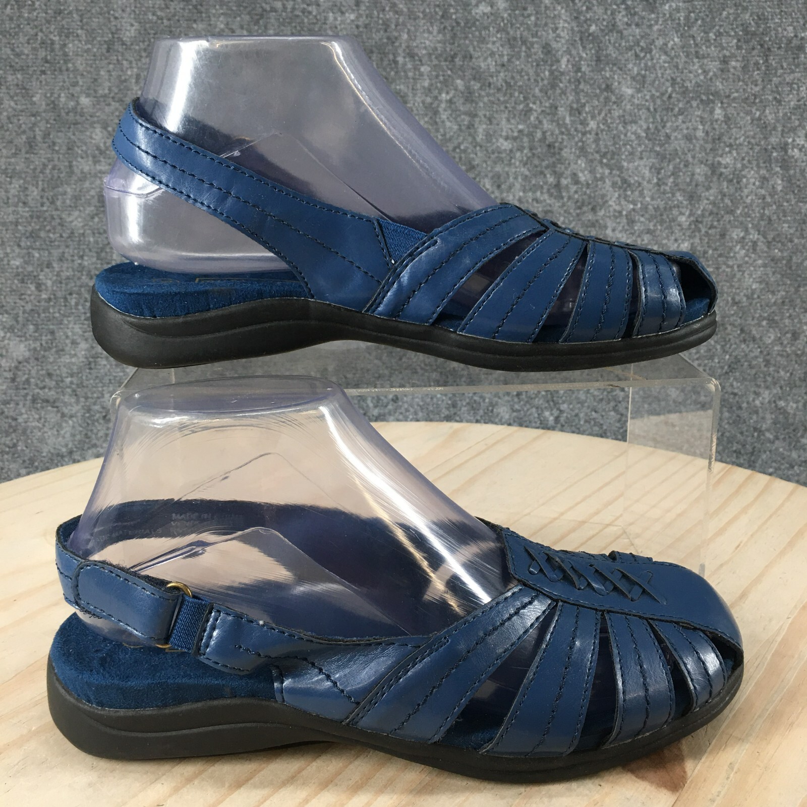 Sandalias de mujer 7 M damas hondas azul cuero sintético punta cerrada