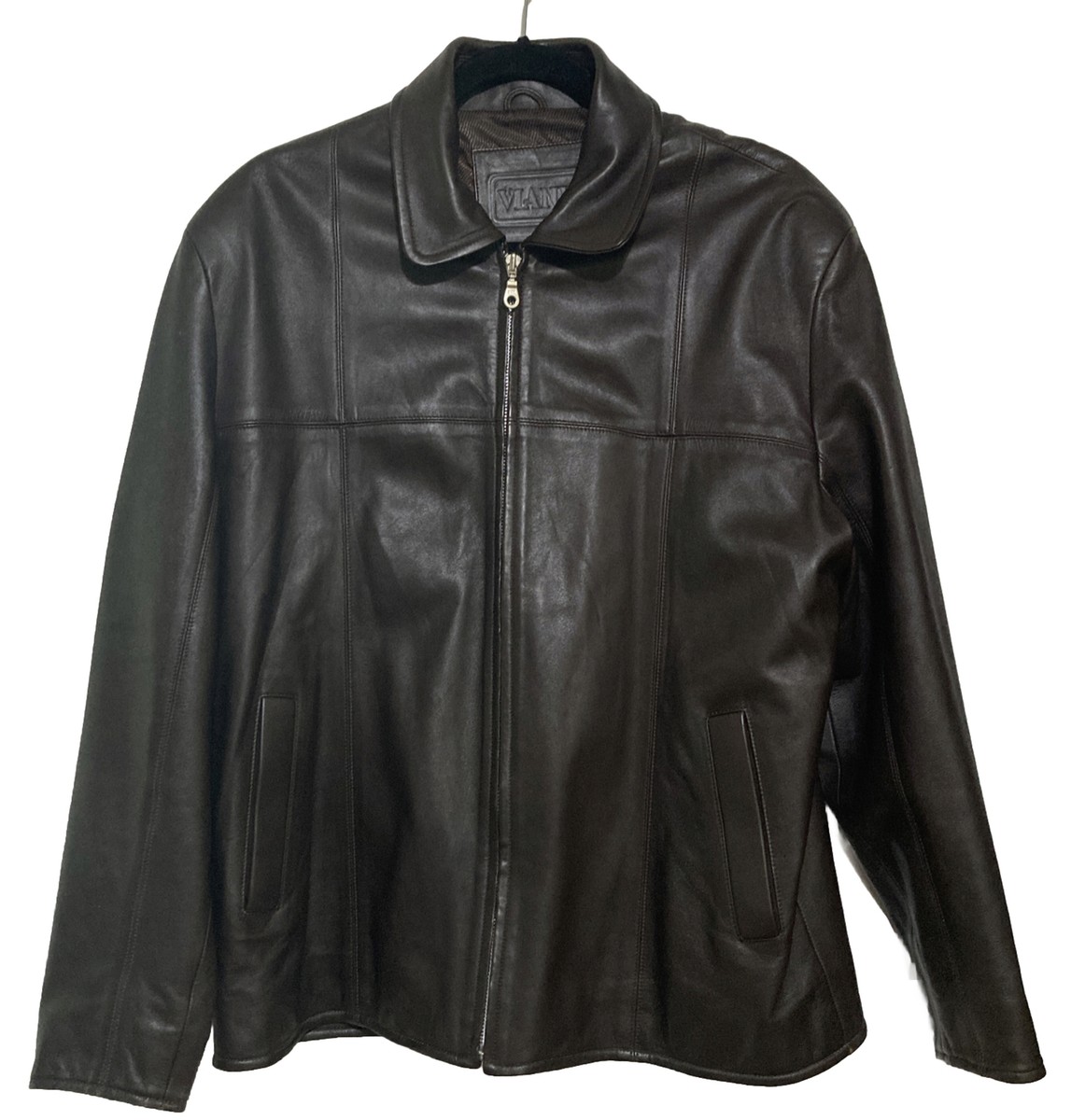 Mens Leather Jacket Brown Dark Size Large Genuine Made in Mexico 