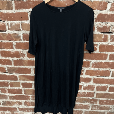 eileen fisher short sleeve knit dress Eileen Fisher Dress Medium Midi Knit Black Stretch Short Sleeve