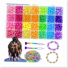 784 Pcs Complete Pony Beads Kit - Vibrant Hair Beads for Braids, Bracelets & Jew