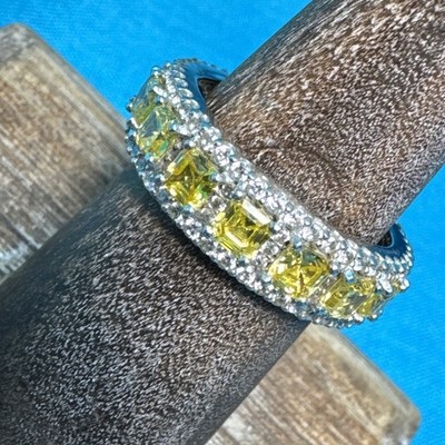 Suzy Levian Sterling Silver CZ Canary and White Modern Eternity Band