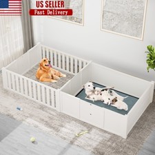 Whelping Box Wooden Dog Crate Puppy Supplies Easy Assembly Waterproof Pad New