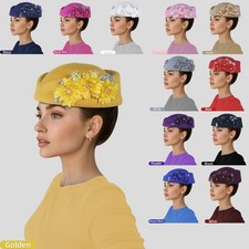 Women Vintage Fascinator Beret Hat Flower Headwrap Church Tea Party Hat