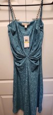 MICHAEL KORS Womens Aqua Twist Front Chain Adjustable Spaghetti Strap Dress M