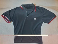 Moncler Polo Shirt Black with Logo and Striped Collar Men  s Size Small