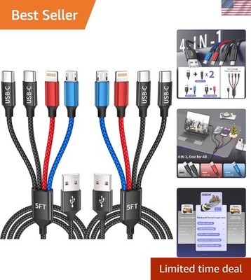 Luxury Nylon Braided 4 in 1 Charger with Dual Type-C Ports - Perfect for Travel