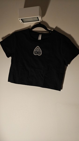 Dangerfield Black Friday Black Baby Tee with Ouija Board Planchette in size 6