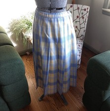 Vintage Pendleton 100 Wool Plaid Skirt Size 10 Blue Yellow Pleated Made USA