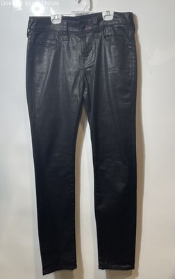 True Religion Rocco Mens Black Coated Denim Relaxed Fit Skinny Leg Jeans Size 30