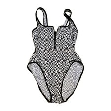 VTG Pacific Connections Optical Illusion Swimsuit Zip Front Checkerboard One Pie