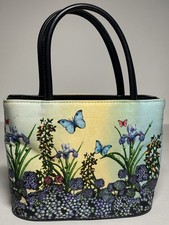 Vintage Cottage Core Butterfly Garden Satchel   Beaded Floral