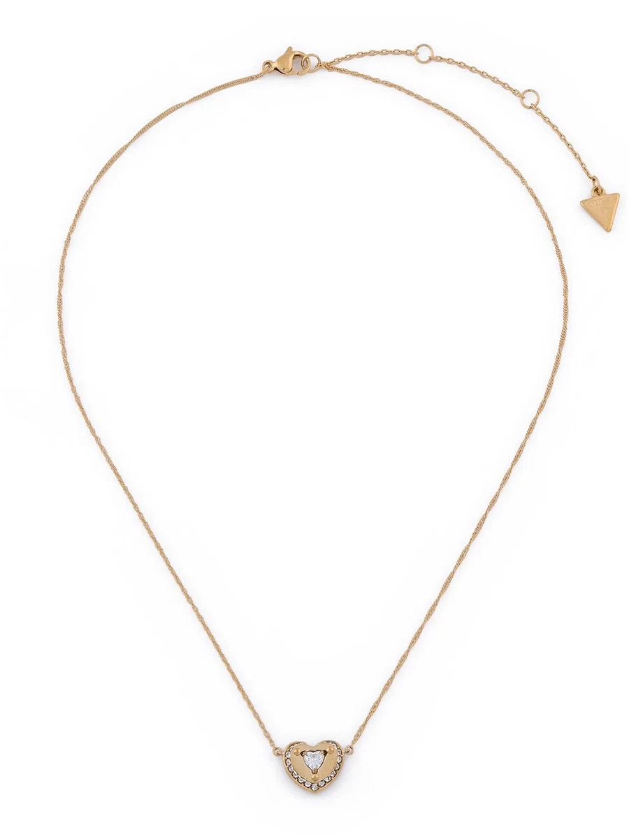 GUESS Collana A Catena Con Ciondolo Cuore Pavé - Oro - Lunghezza Regolabile 40,6 Cm + 5,1 Cm - 2