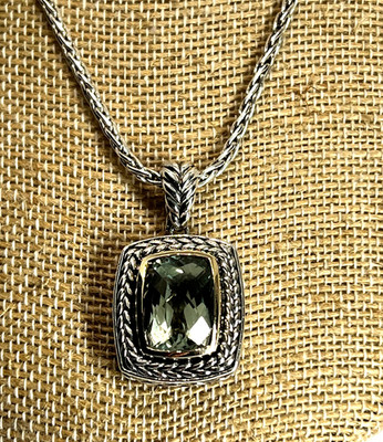 Designer grüner Amethyst Anhänger 16''L Kette Halskette 925 Sterlingsilber 14K