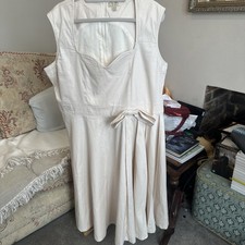 Lindy Bop Gorgeous Beige Dress Midi Fit & Flare Occasion Evening Rockabilly ,26