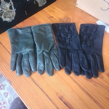2 Lot Woman  s Vintage Cotton Gloves Size 7 W/Leather Green