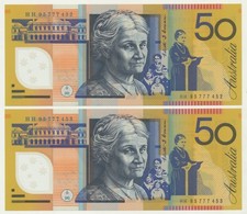 Australia: 1995 First Polymer $50 Fraser-Evans HH Prefix Consec Pair Cat $650
