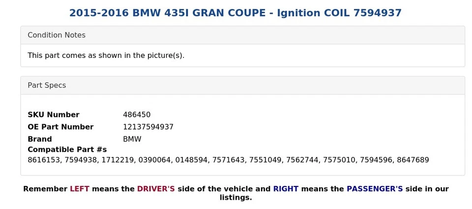 BMW 435I Gran Coupé 2015-2016 - bobina de encendido 7594937 Foto 4 de 4