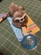 NEW Nuby Snuggleez Plush Sloth Pacifier Binky Combo Set, Cherry Shape, 0-6m