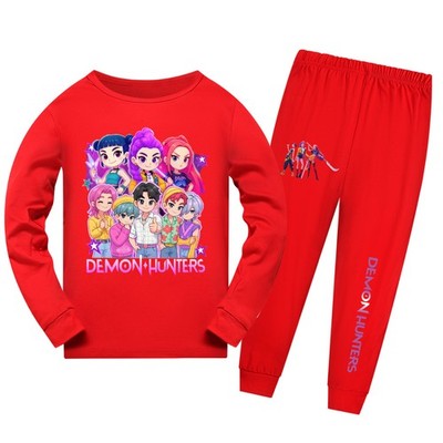 Pyjama Enfant 2 Pièces K-Pop Demon Hunters - Manches Longues, Coton Doux, Motifs Imprimés, élastique Confortable, Pour Filles