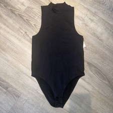 A New Day Women  s Medium Black Mock Neck Sleeveless Bodysuit Stretch NWT