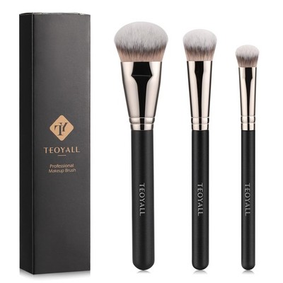 TEOYALL Flat Angled Brushes, Flawless Foundation 3 Piece Assortment, Black 