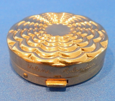 Vtg Helena Rubinstein Goldtone Compact Rose Rouge Blush Container Vanity Decor