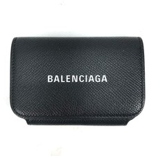 BALENCIAGA 594225 Wallet logo Business Card Holder Card Case Leather Black
