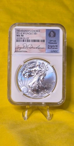 2014 W Burnished American Silver Eagle~ NGC MS70 ANGELA BUCHANAN SIGNED